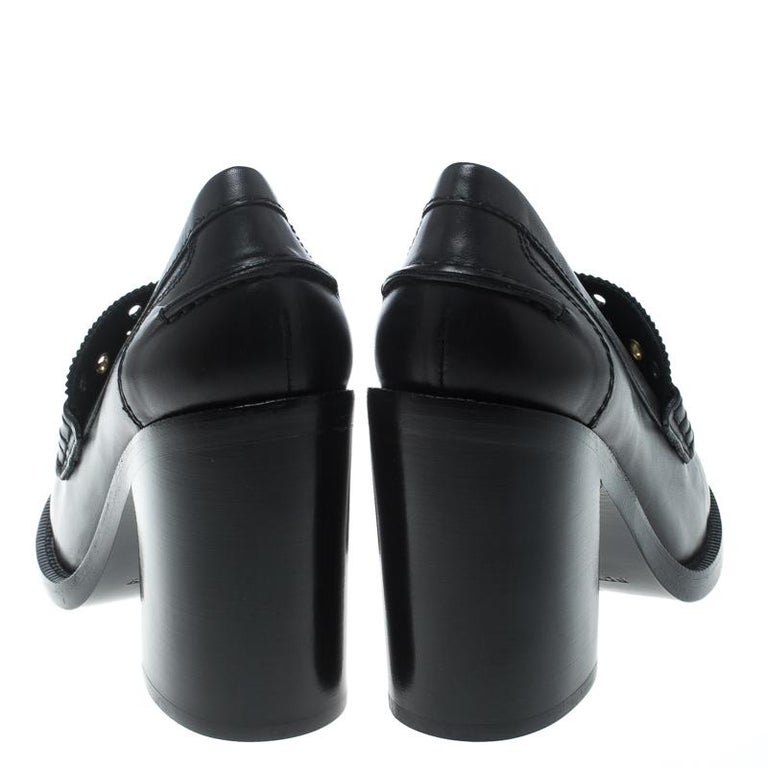 Burberry Black Leather Bedmont Eyelet Detail Penny Loafer Pumps Size 38 ...