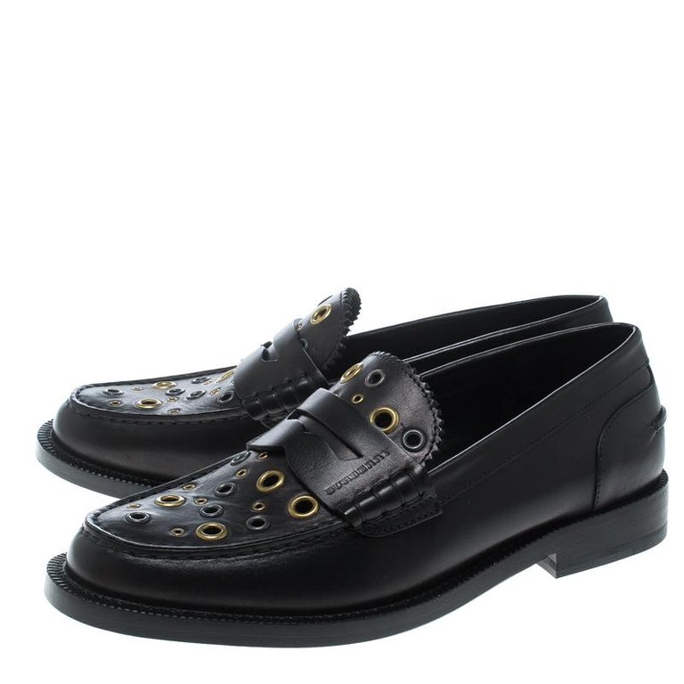 Burberry Black Leather Bedmont Eyelet Detail Penny Loafers Size 40 For ...
