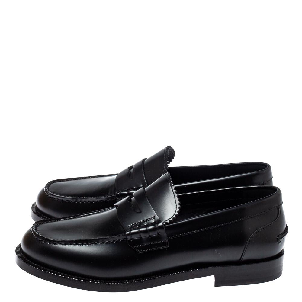 Burberry Black Leather Bedmont Penny Loafers Size 39.5 2