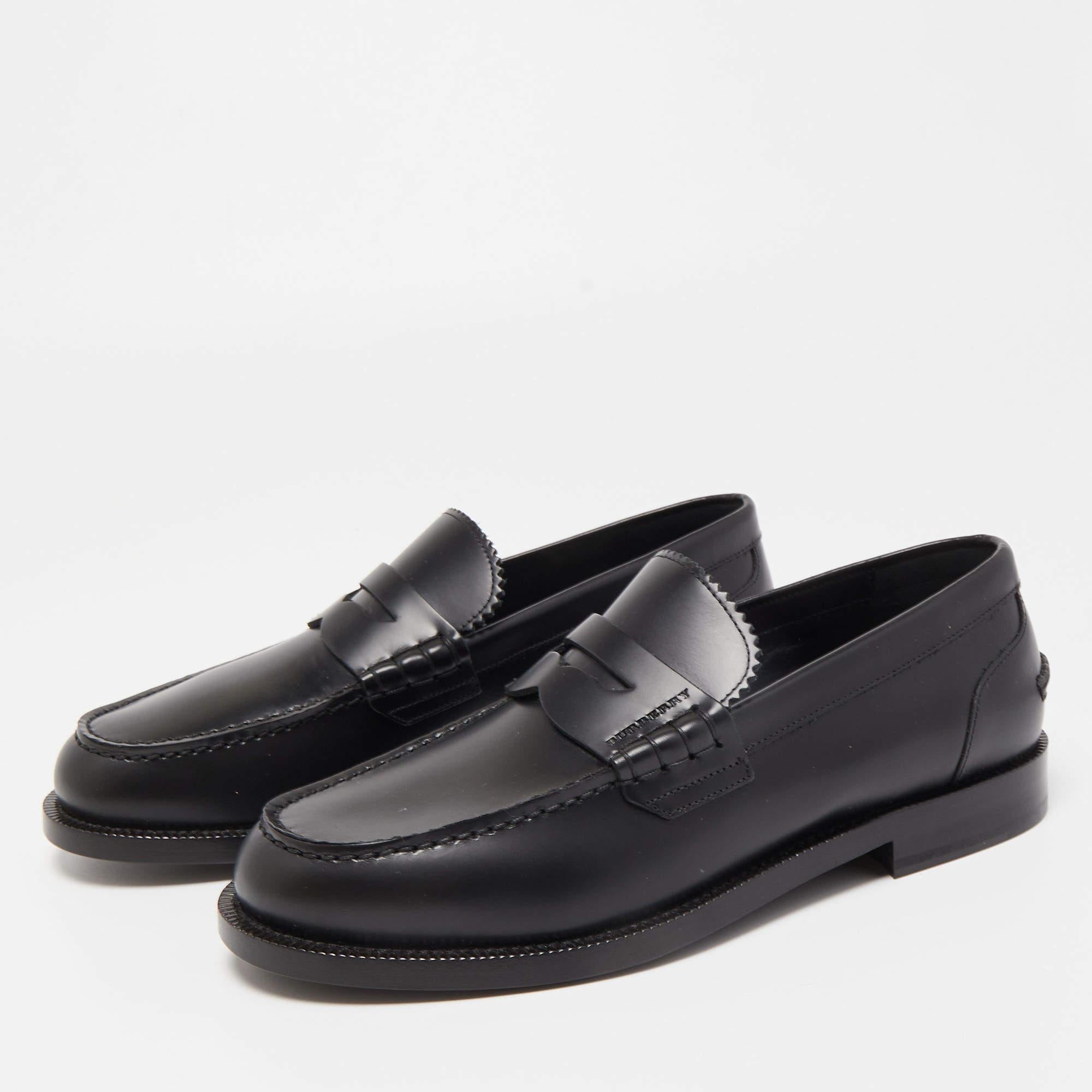 Burberry Black Leather Bedmont Penny Loafers Size 39.5 2