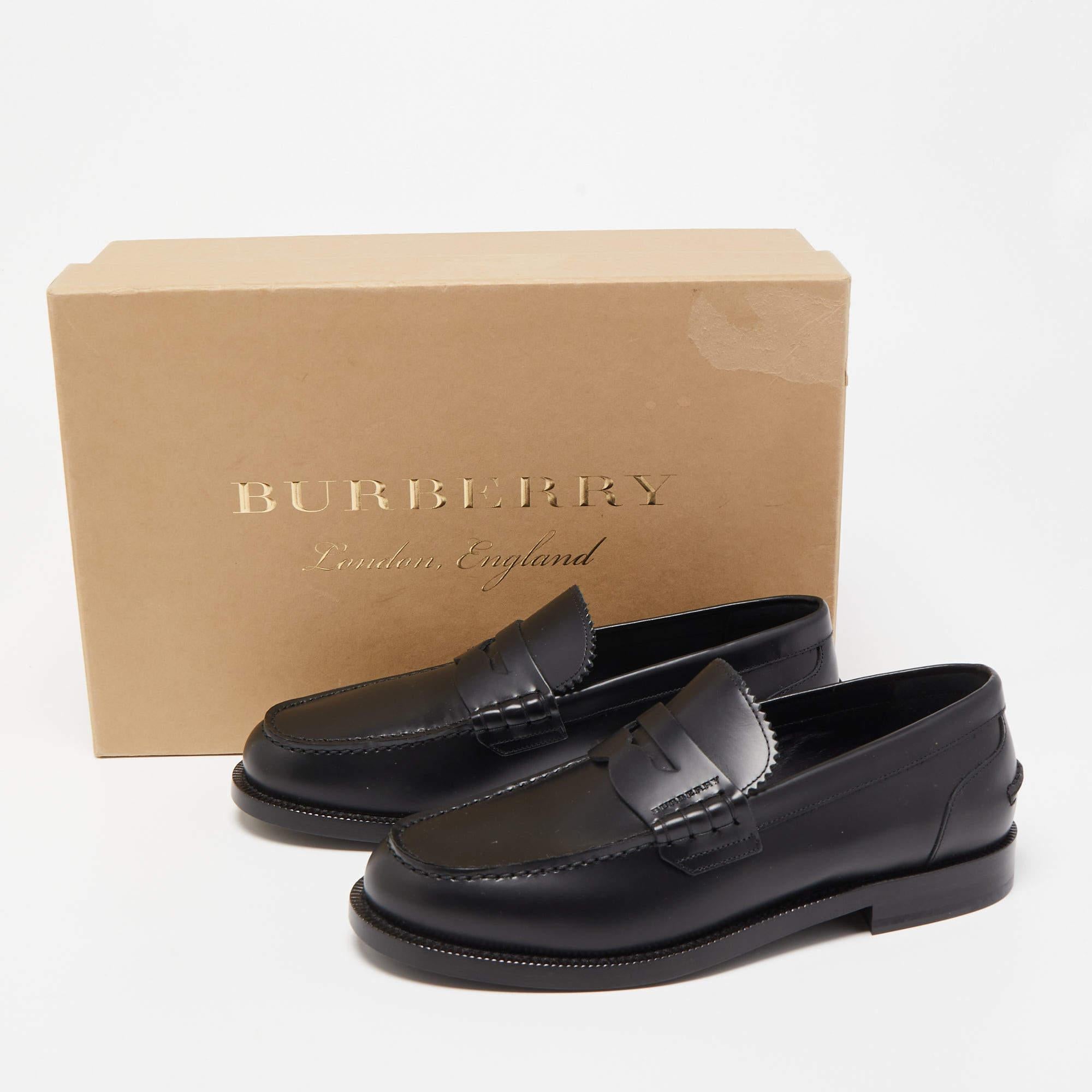 Burberry Black Leather Bedmont Penny Loafers Size 39.5 5
