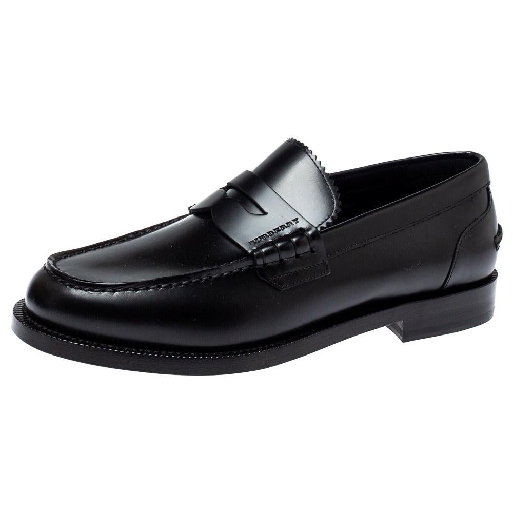 Burberry Black Leather Bedmont Penny Loafers Size 39.5