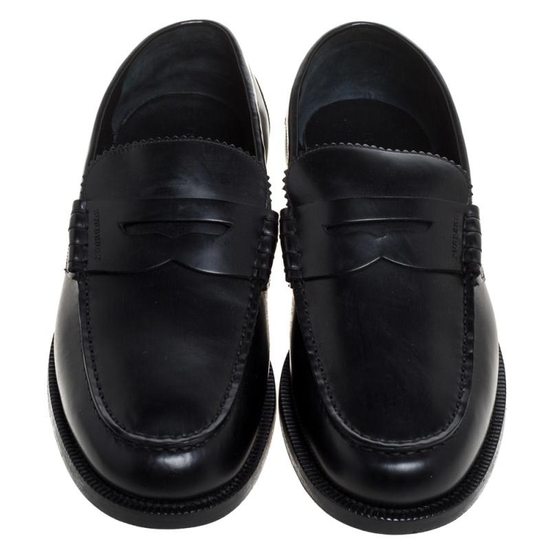 Burberry Black Leather Bedmont Penny Loafers Size 43.5 In Good Condition In Dubai, Al Qouz 2