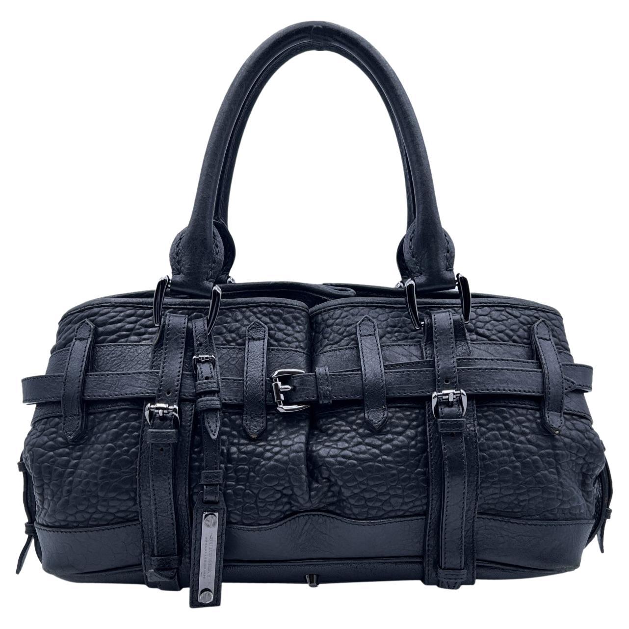 Burberry Black Leather Belted Rowan Tote Bag Satchel Handbag