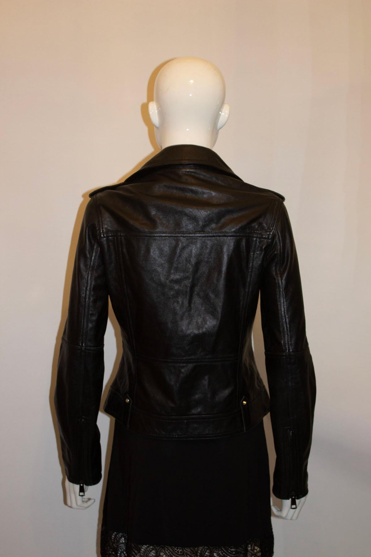 Burberry Black Leather Bomber Jacket For Sale 1