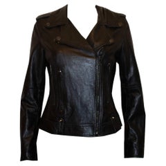 Used Burberry Black Leather Bomber Jacket