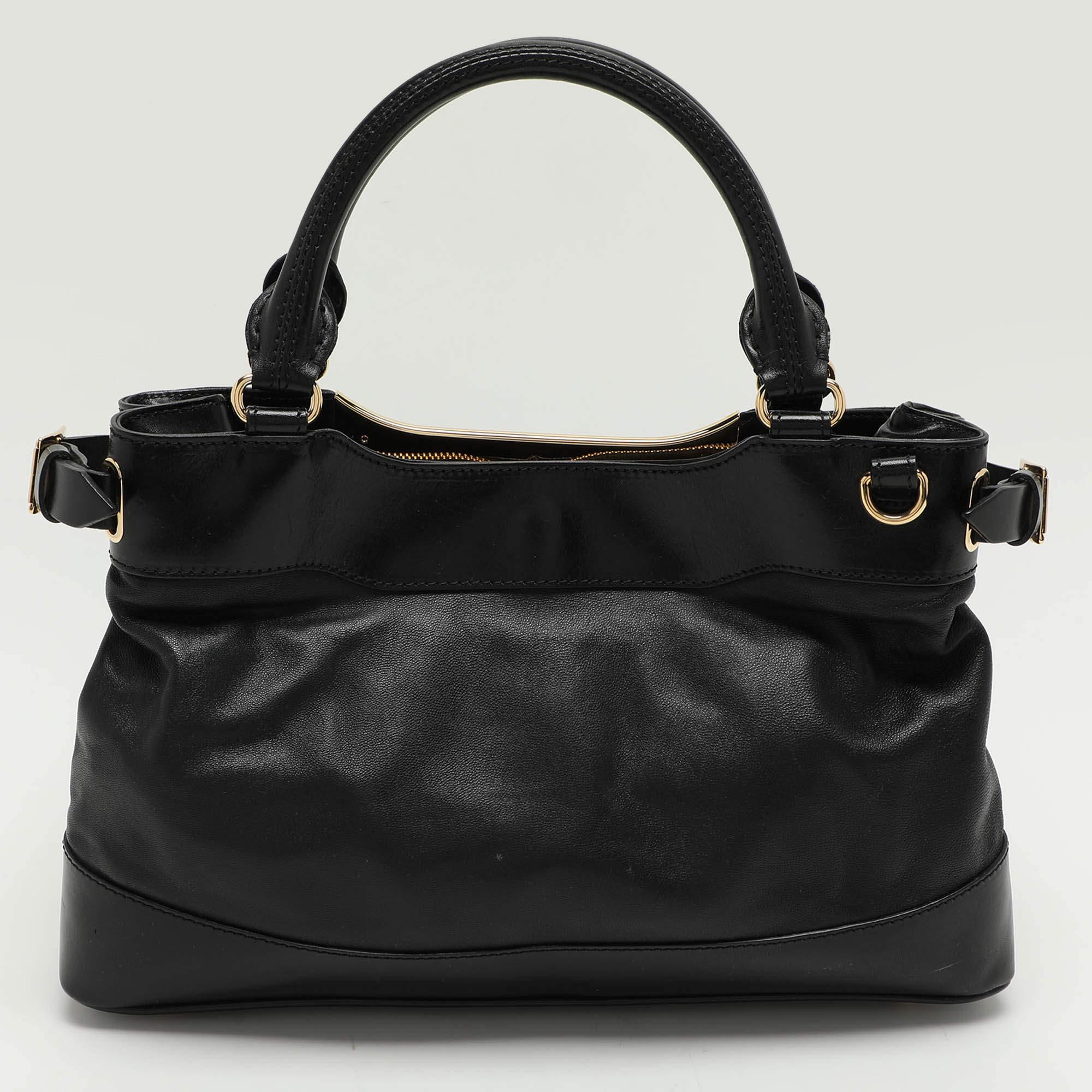 Women's Burberry Black Leather Bridle Hepburn Tote
