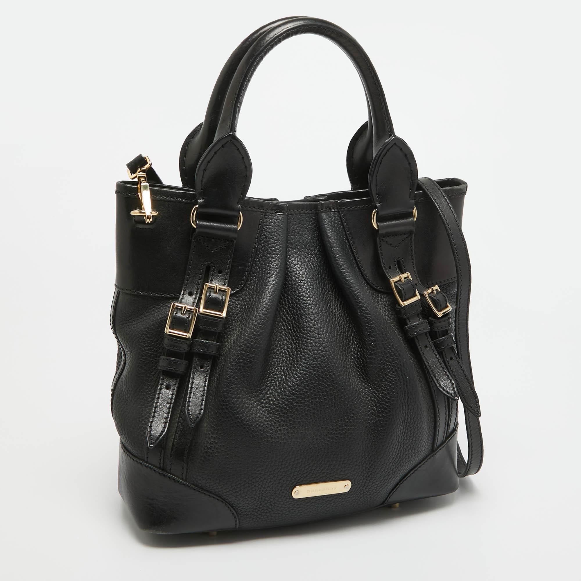 Burberry Black Leather Bridle Whipstitch Tote In Fair Condition In Dubai, Al Qouz 2