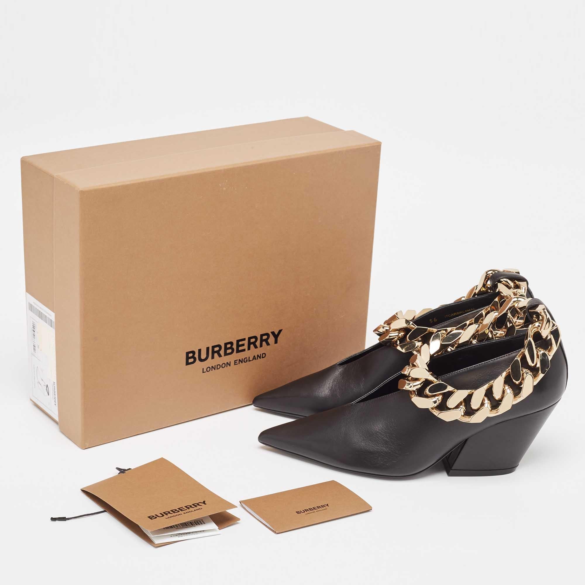 Burberry - Escarpins à chaîne en cuir noir Brierfield - Taille 36 en vente 4