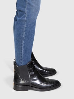 Burberry Black Leather Brogue Chelsea Boots Size IT 38
