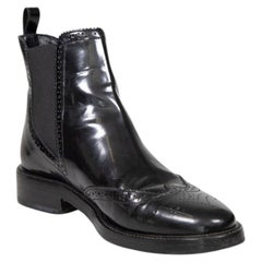 Burberry Black Leather Brogue Chelsea Boots Size IT 38