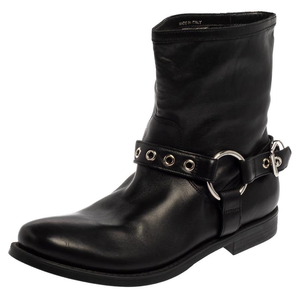 Burberry Black Leather Buckle Detail Ankle Boots Size 39