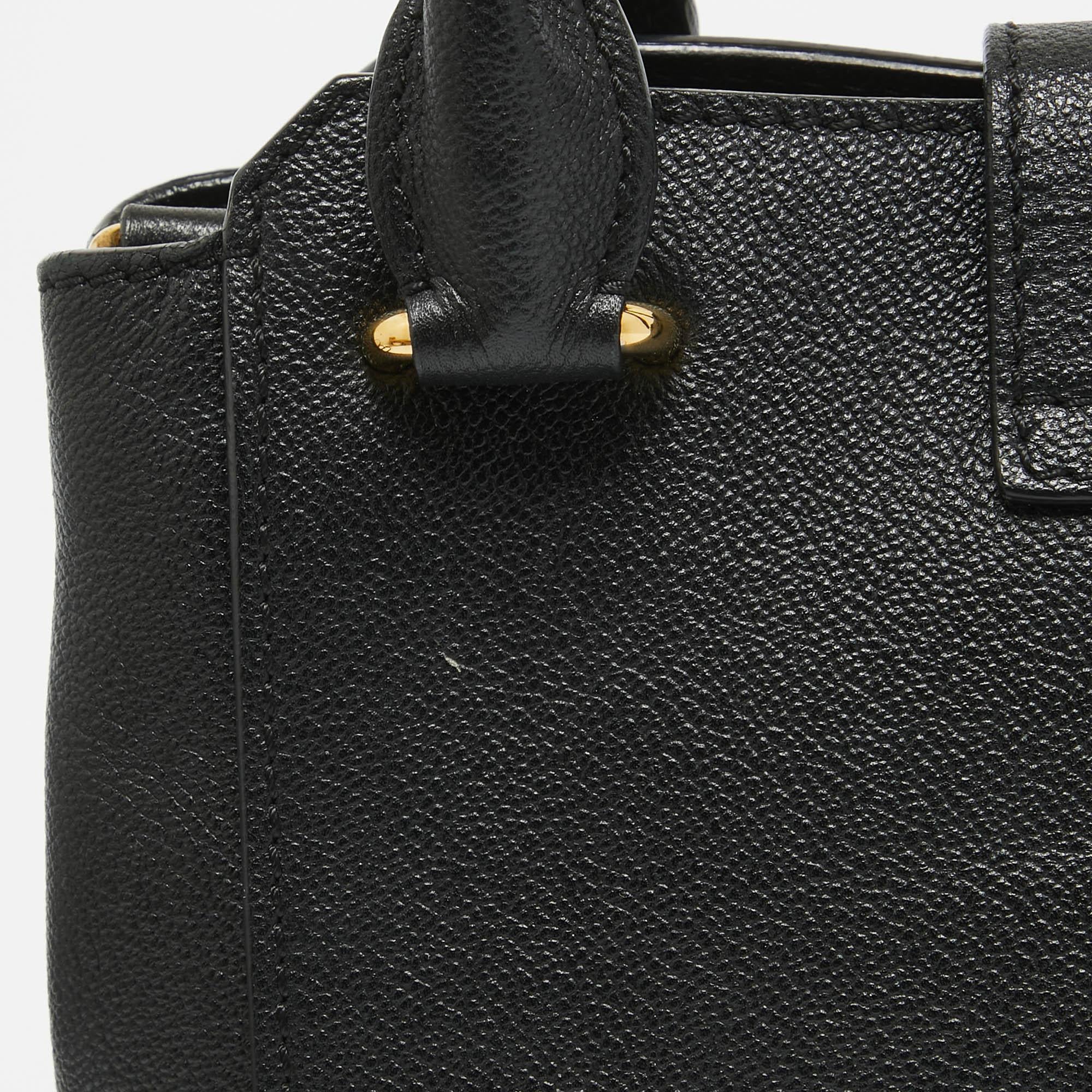 Burberry Black Leather Buckle Flap Tote For Sale 13