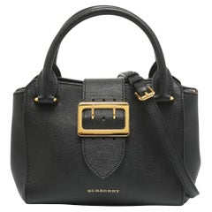 Used Burberry Black Leather Buckle Flap Tote