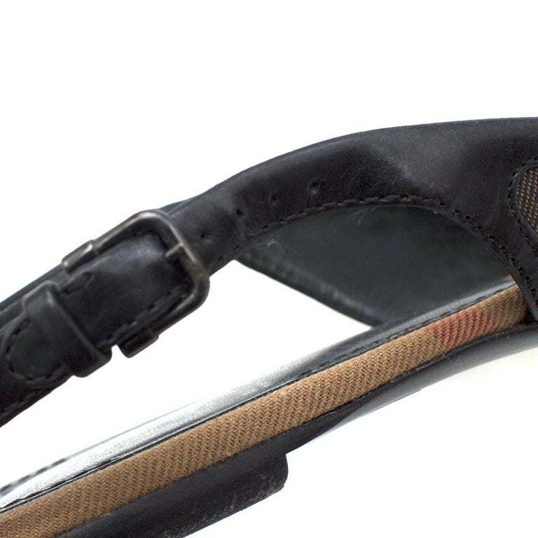 Burberry Black Leather Buckle Nova Check Slingback Flats 36.5 For Sale ...