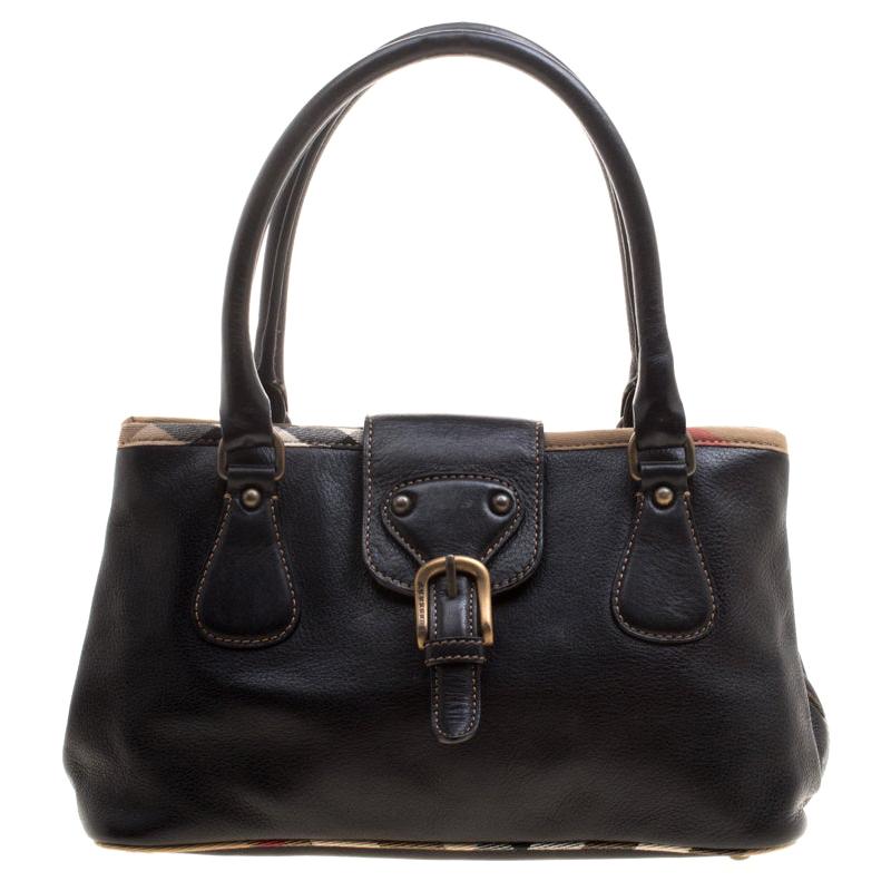 Burberry Black Leather Buckle Tote