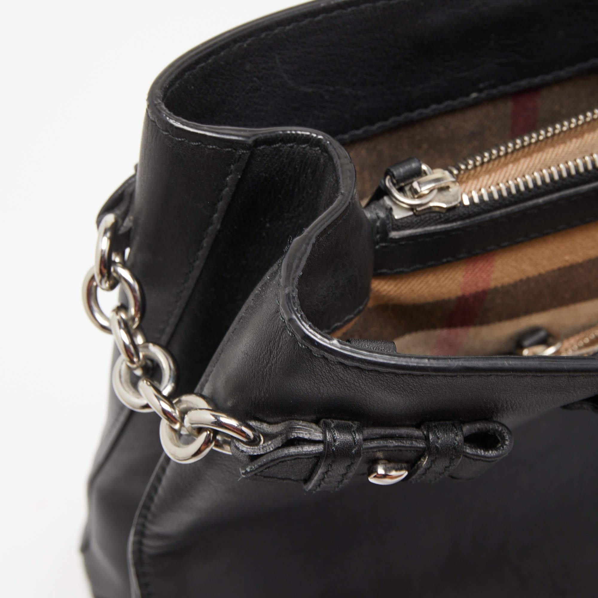 Burberry Black Leather Chain Banner Tote 8