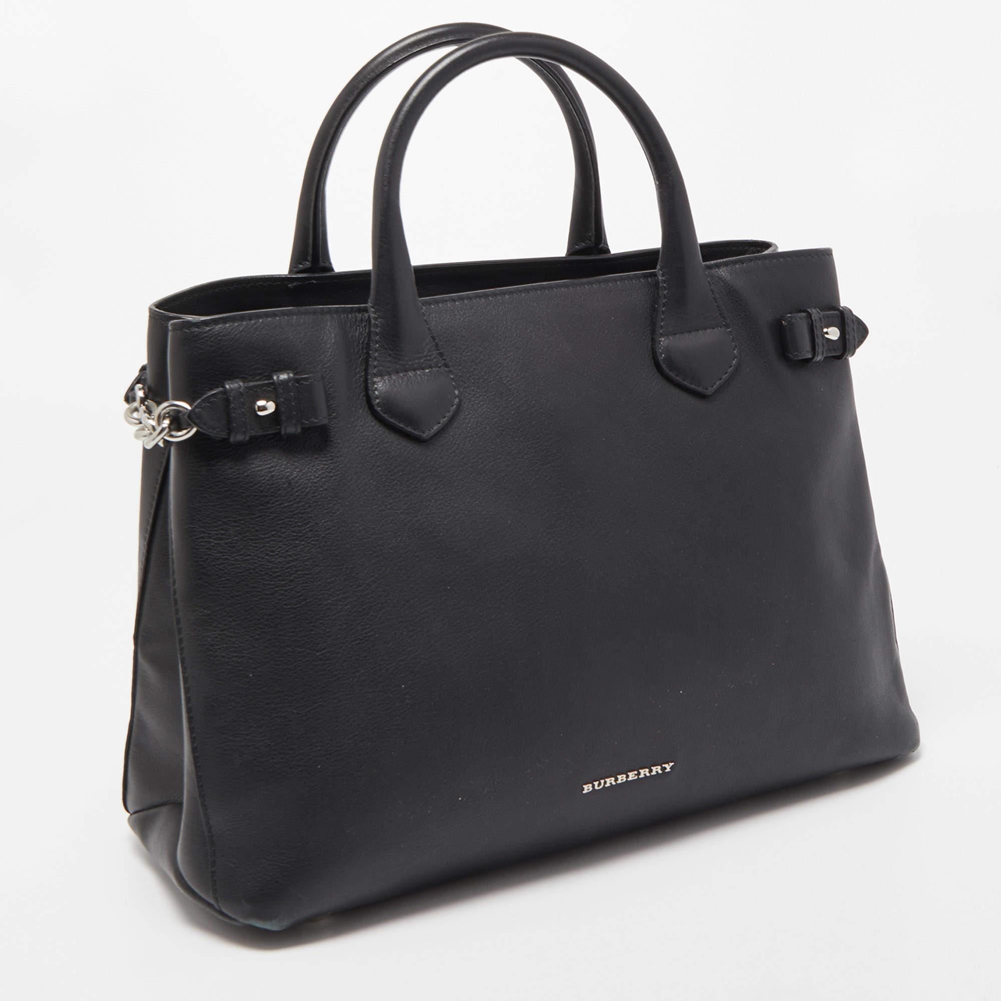 Women's Burberry Black Leather Chain Banner Tote