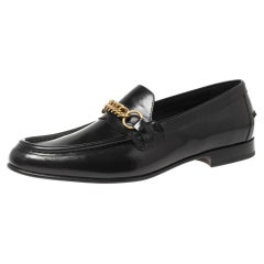 Burberry Black Leather Chain Slip On Loafer Size 44
