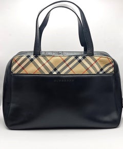 Burberry black leather check trim handbag