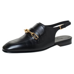 Burberry Black Leather ChelTown Chain Detail Slingback Loafer Sandals Size 37