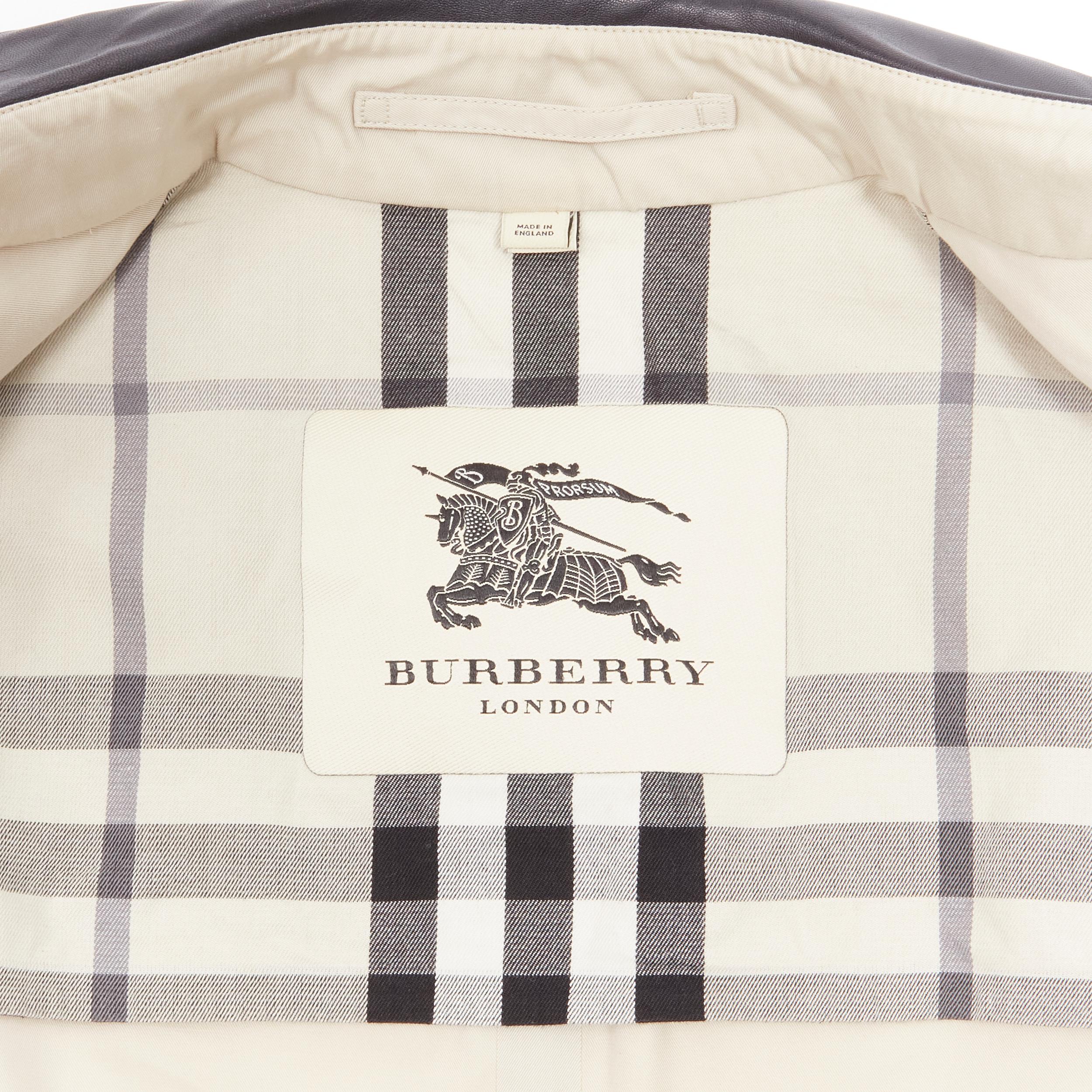BURBERRY black leather collar beige cotton double breasted trench EU48 M 3