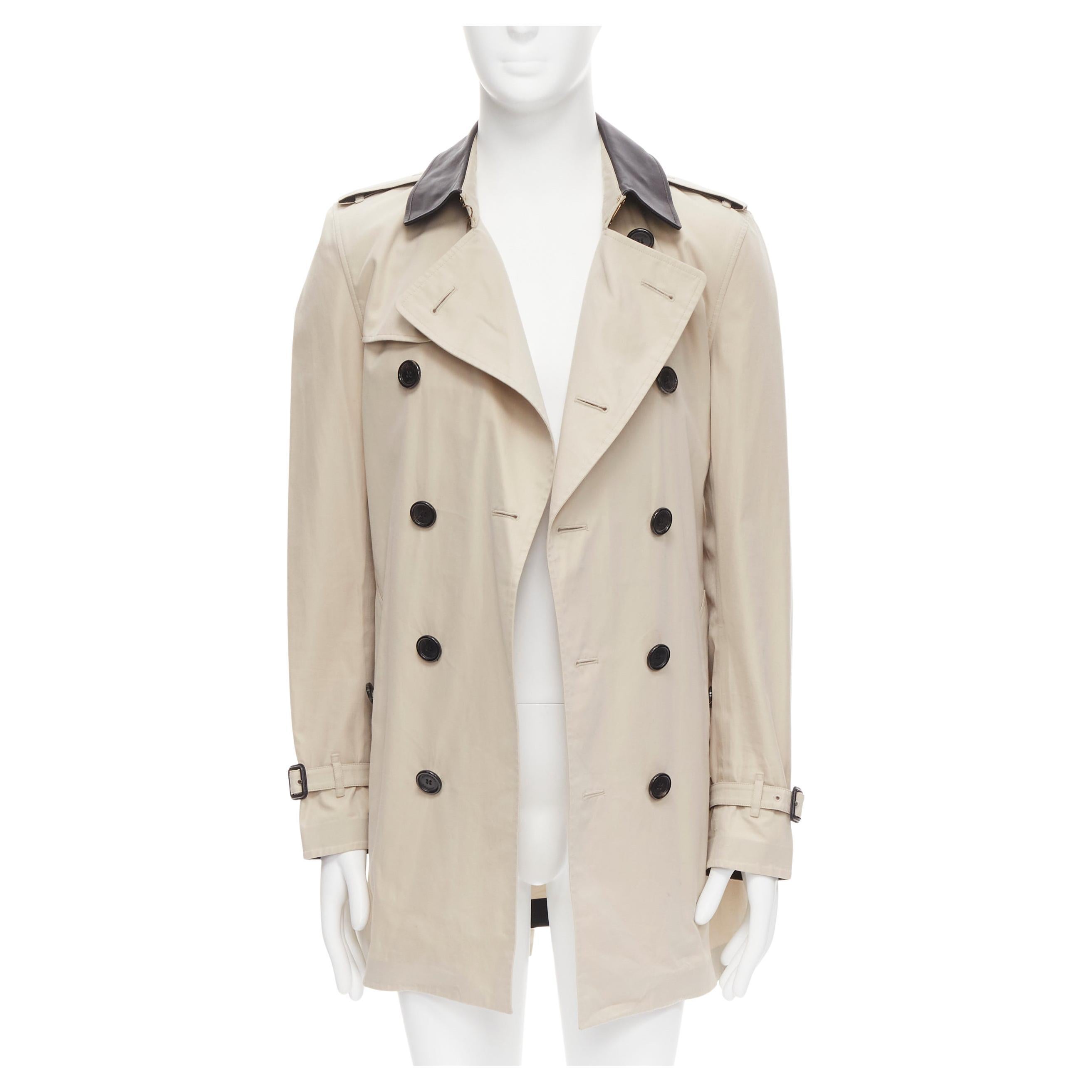 BURBERRY black leather collar beige cotton double breasted trench EU48 M at  1stDibs | burberry leather collar trench, burberry kendel short field  jacket, burberry studded trench coat