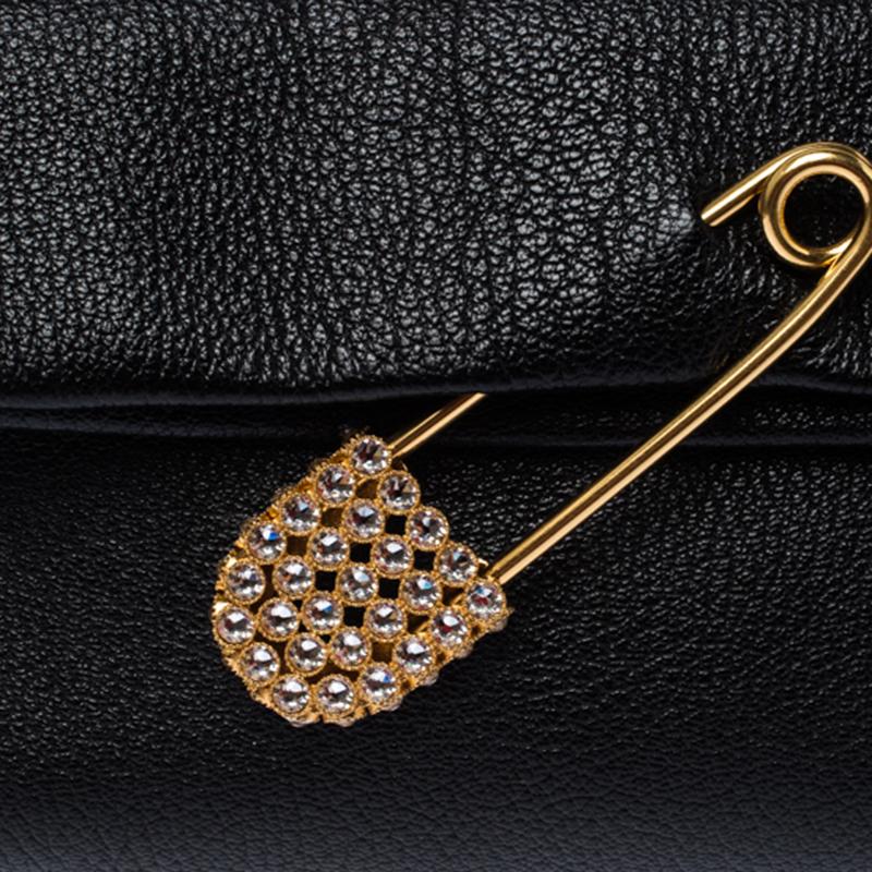 Burberry Black Leather Crystal Embellished Pin Clutch 2