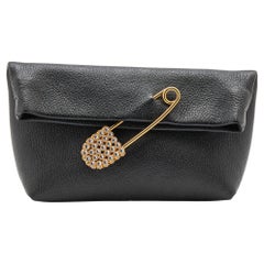 Burberry Black Leather Crystal Embellished Pin Clutch