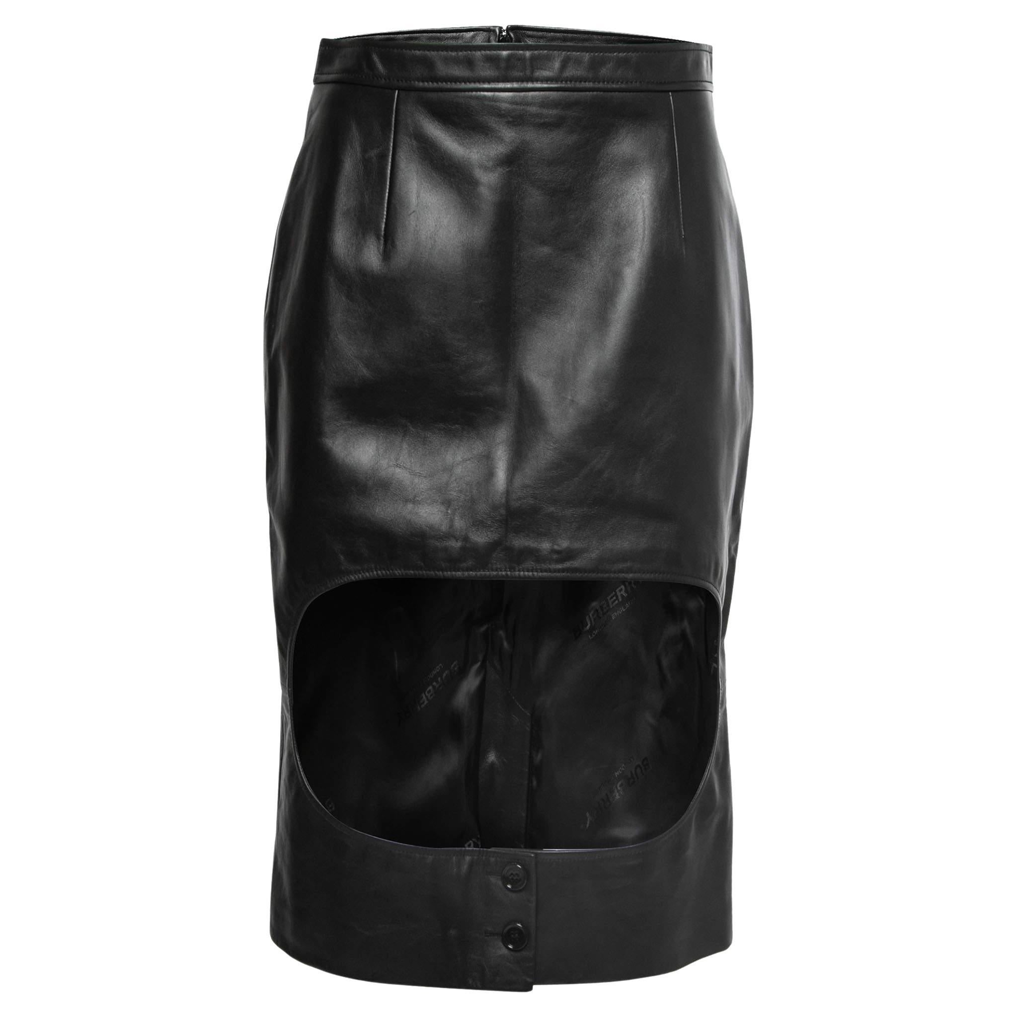 Burberry Black Leather Cut Out Pencil Skirt S For Sale