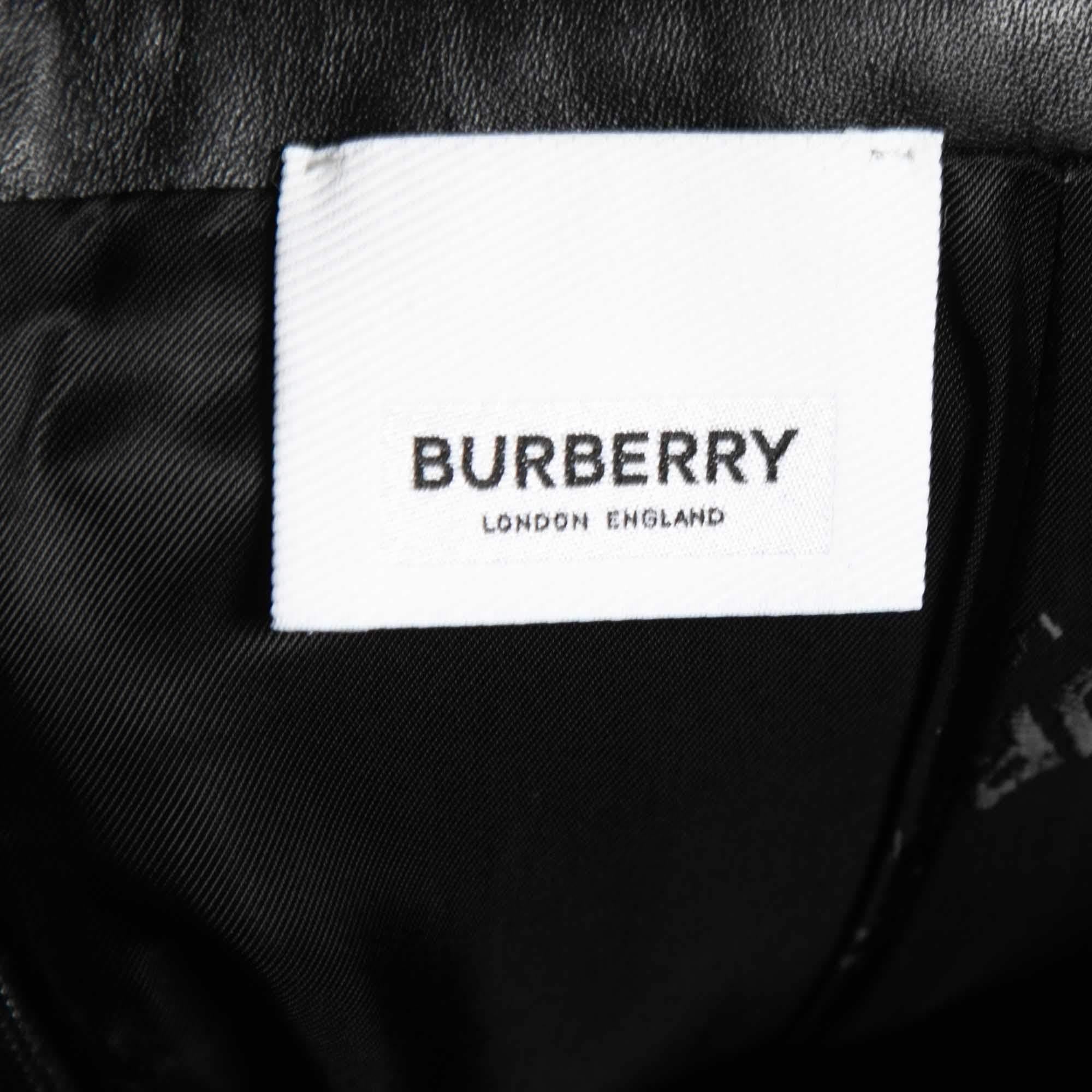 Burberry Schwarzer Bleistiftrock aus Leder mit Ausschnitt XS im Angebot 3