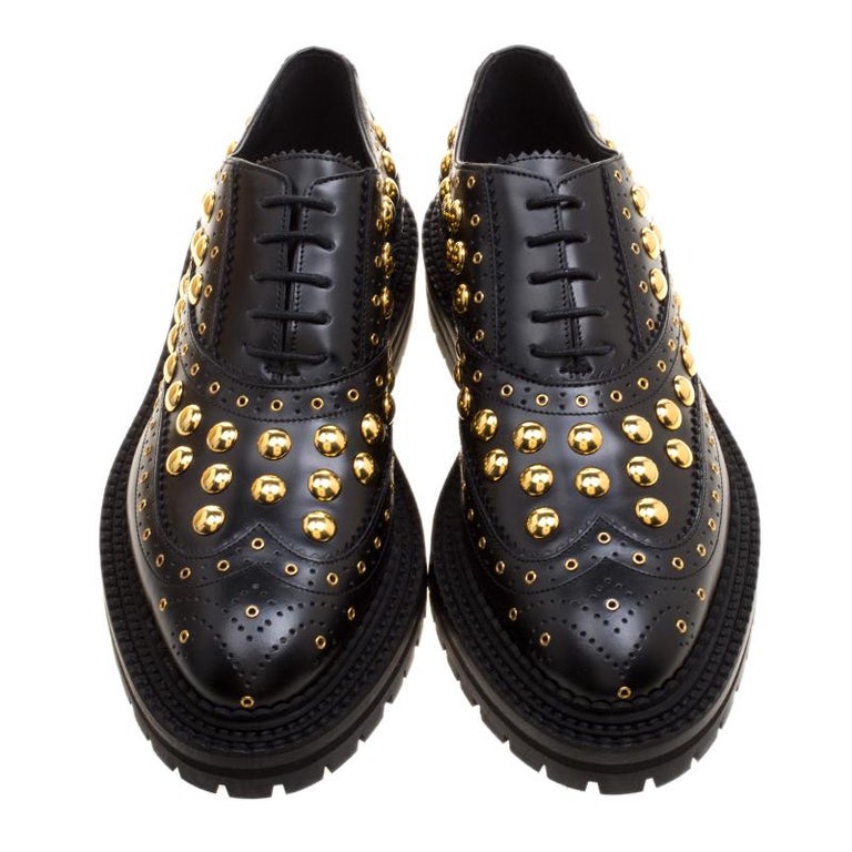 Burberry Black Leather Deardown Studded Platform Oxfords Size 38 For ...