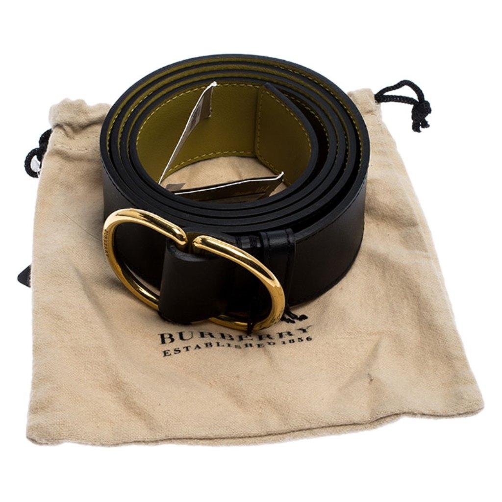 Brown Burberry Black Leather Double D-Ring Belt 120CM