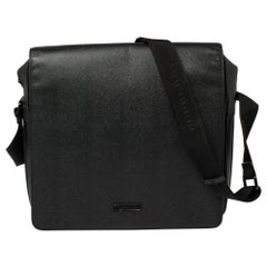 Burberry Black Leather Flap Messenger Bag