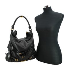Burberry Black Leather Gosford Bridle Hobo Shoulder Bag Tote