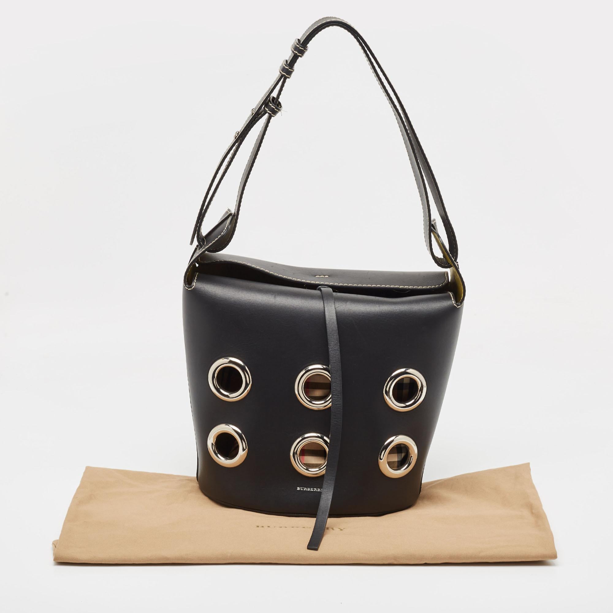 Burberry Black Leather Grommet Bucket Bag 12