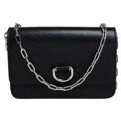 Burberry Black Leather Hayes D-Ring Chain Small Shoulder Bag