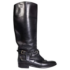 Burberry Black Leather High Riding Boots Size IT 38.5