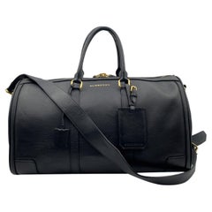 Burberry Black Leather Holdall Large Duffle Travel Carry On Bag