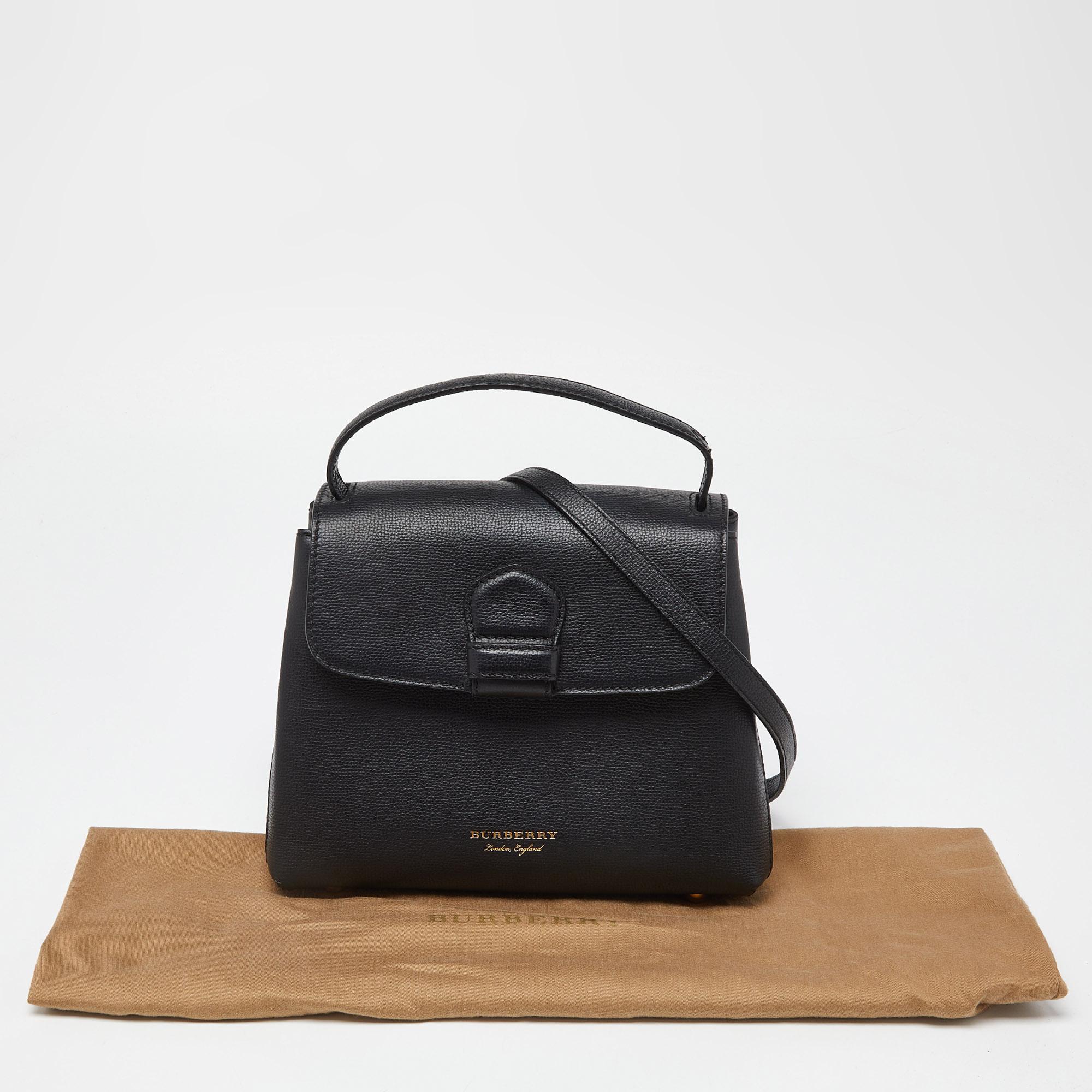 Burberry Black Leather & House Check Fabric Medium Camberley Top Handle Bag 6
