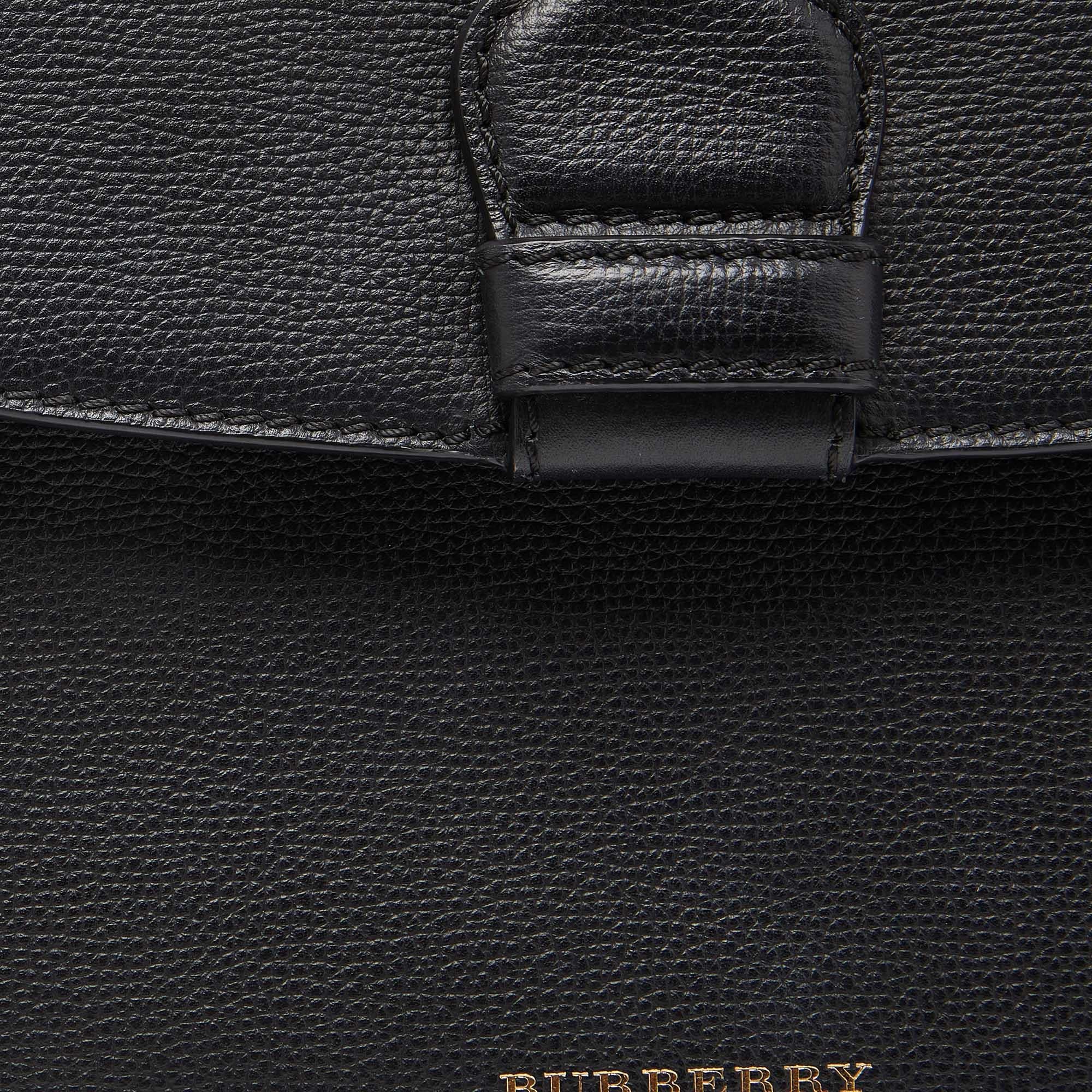 Burberry Black Leather & House Check Fabric Medium Camberley Top Handle Bag 1