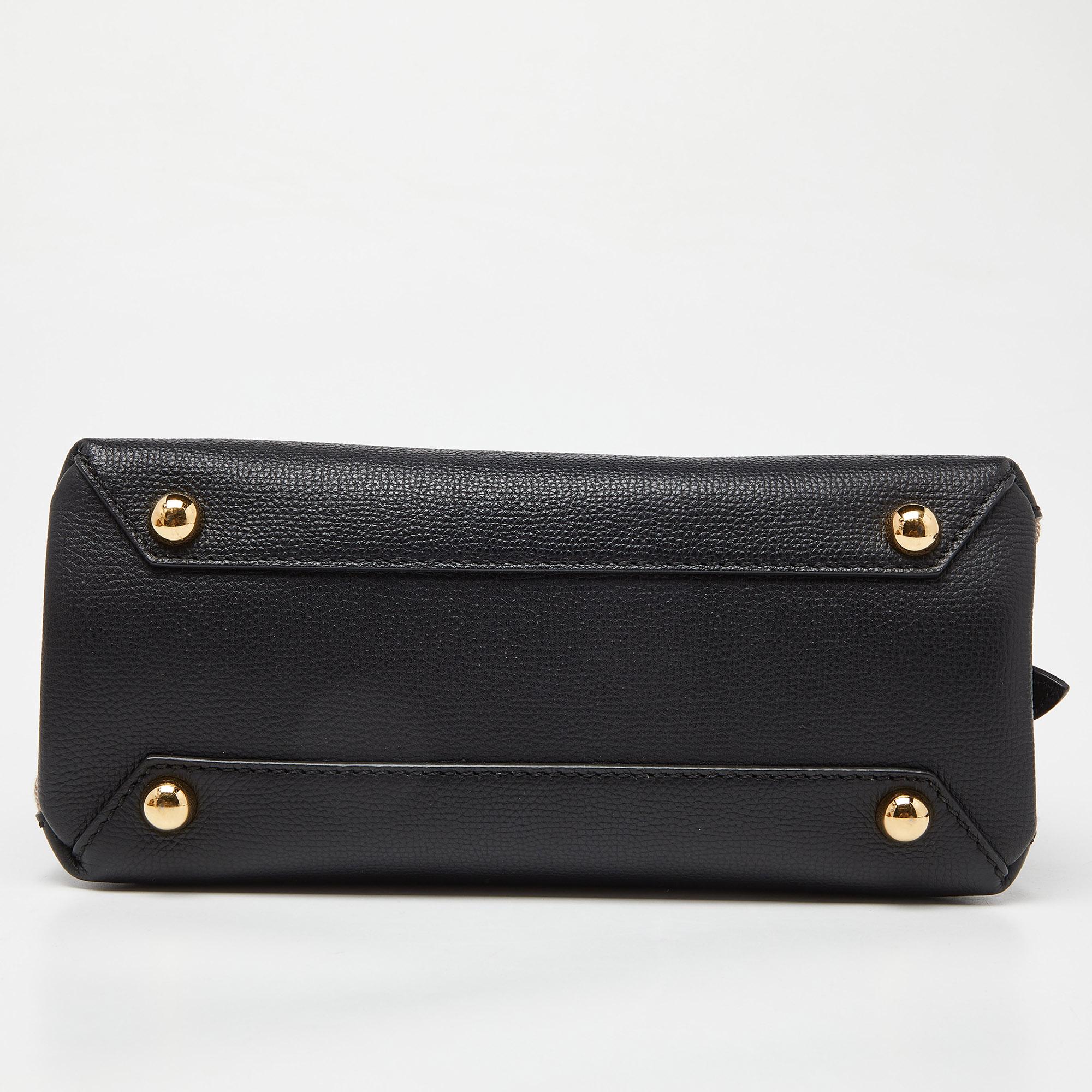 Burberry Black Leather & House Check Fabric Medium Camberley Top Handle Bag 2