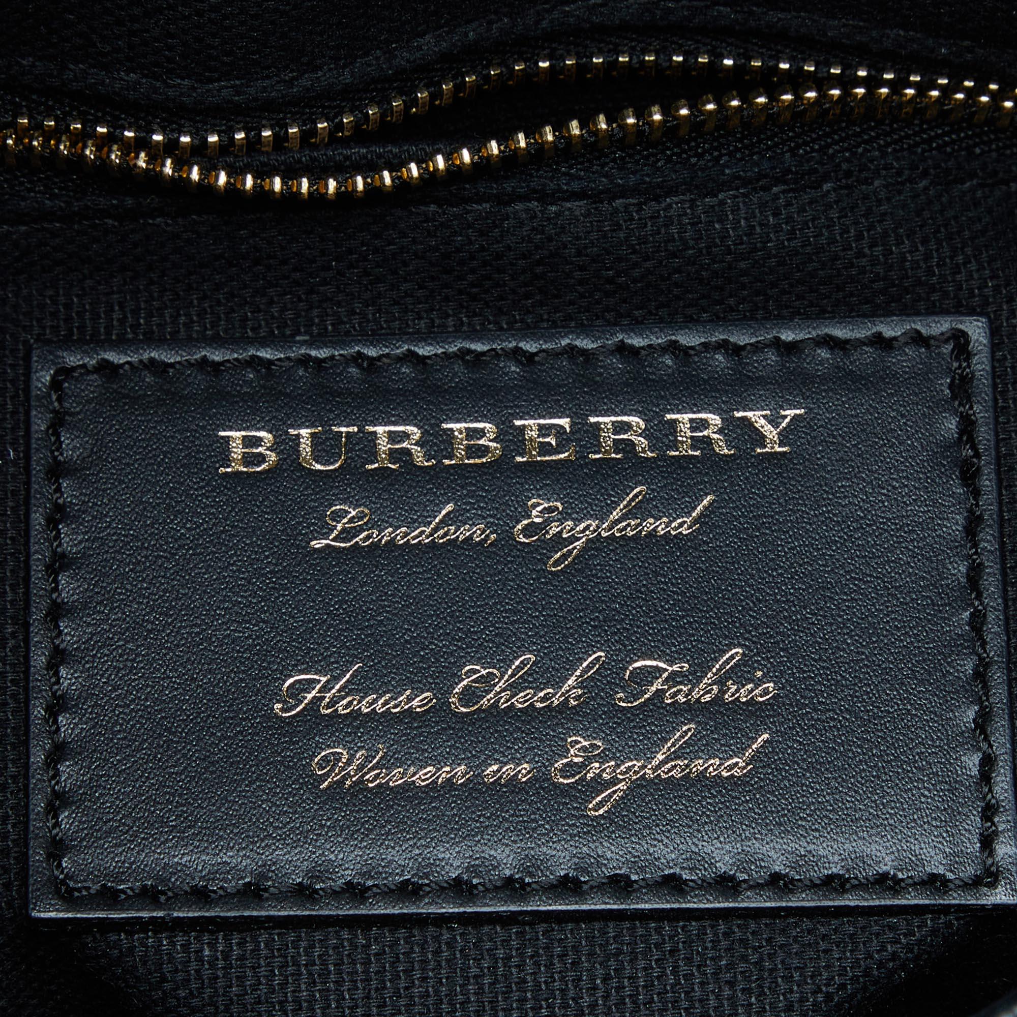 Burberry Black Leather & House Check Fabric Medium Camberley Top Handle Bag 4
