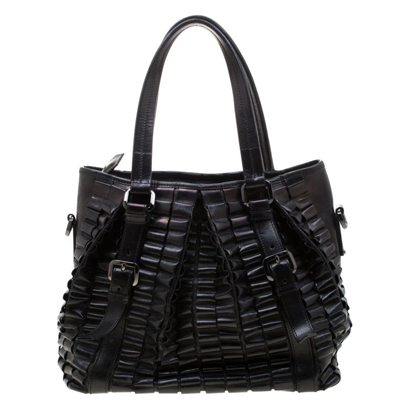 Burberry Black Leather Lowry Tote