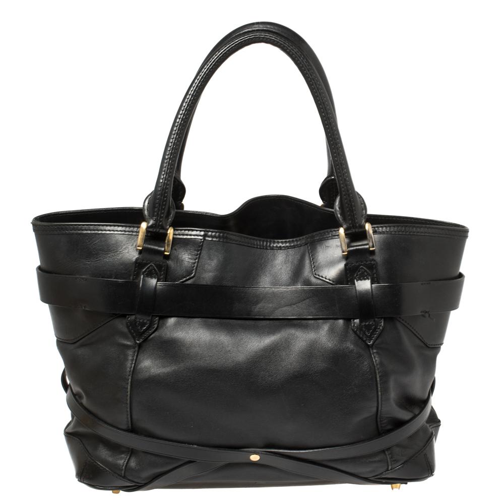 Women's Burberry Black Leather Medium Bridle Lynher Tote