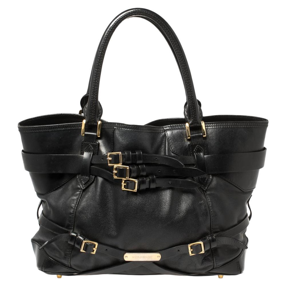 Burberry Black Leather Medium Bridle Lynher Tote