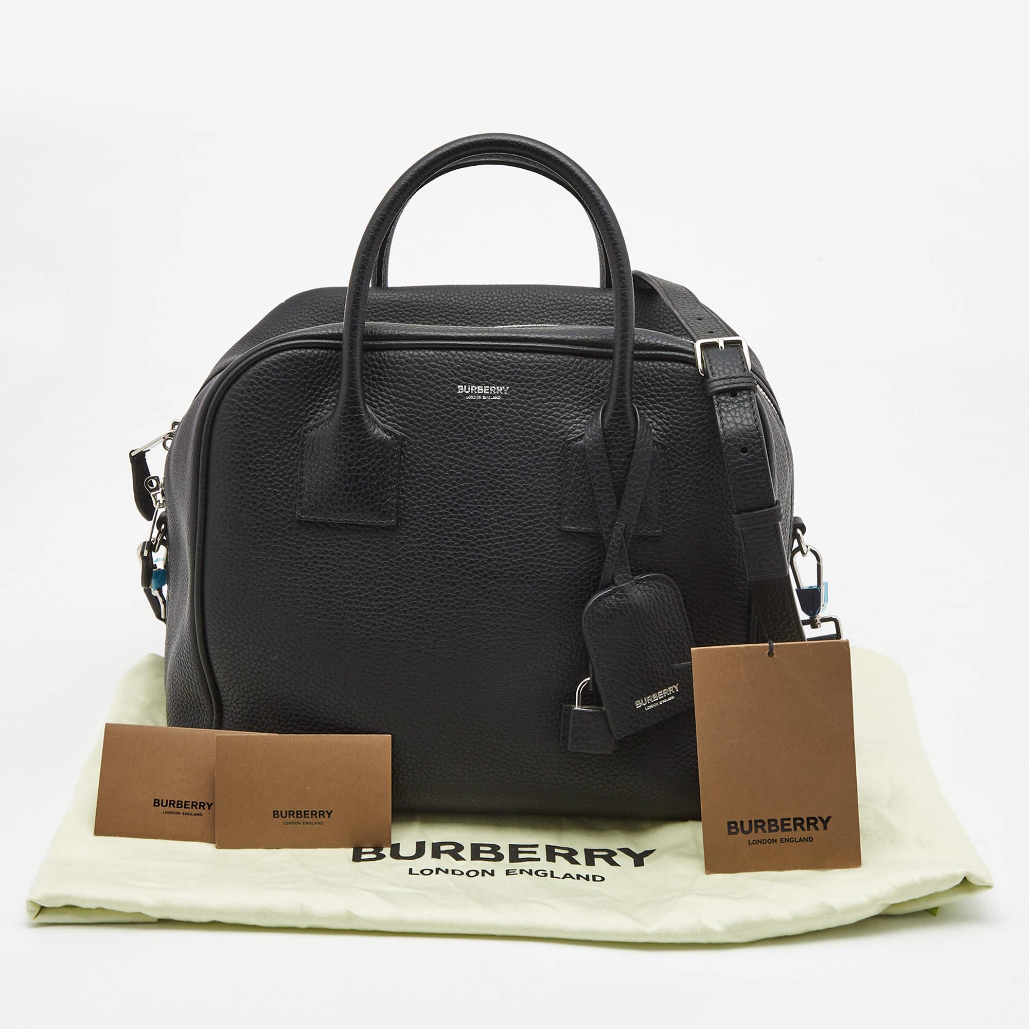 Burberry Black Leather Medium Cube Boston Bag 5