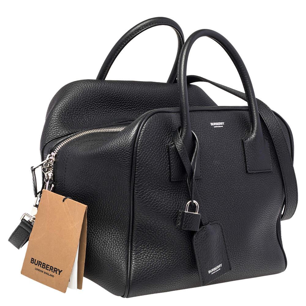 Women's Burberry Black Leather Medium Cube Satchel For Sale