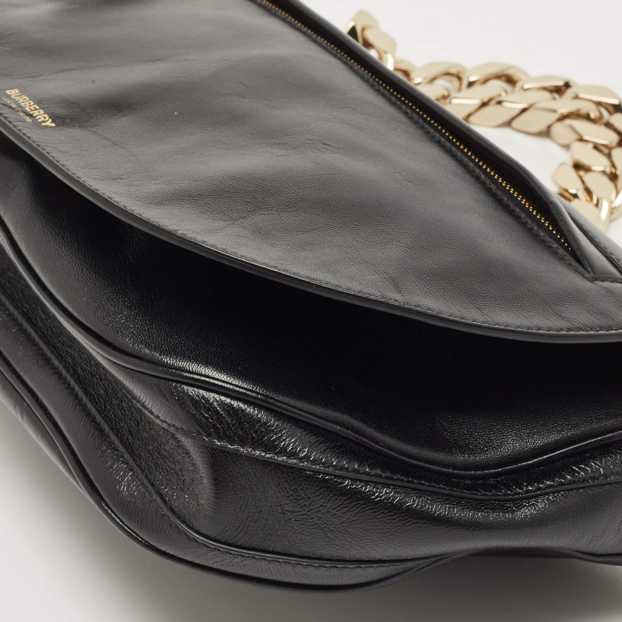 Burberry Black Leather Medium Soft Olympia Shoulder Bag For Sale 7