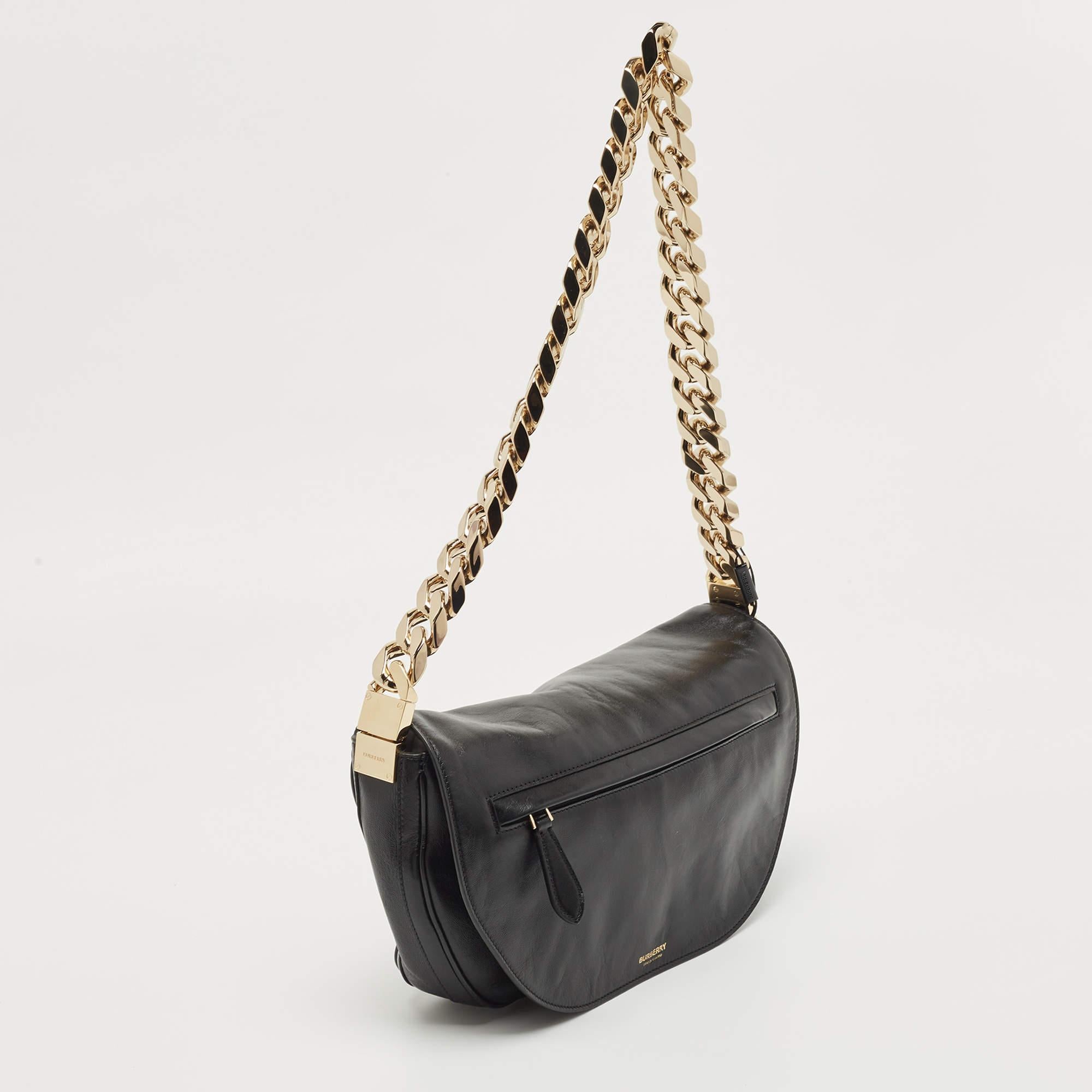 Women's Burberry Black Leather Medium Soft Olympia Shoulder Bag For Sale